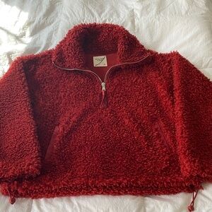 Abercrombie & Fitch Red Sherpa Half Zip